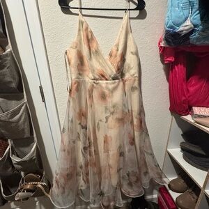 Jenny Yoo Floral V-Neck Dress - Cream and Pink